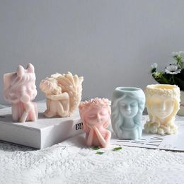 Candles Candles Silicone Mould cute girl flower pot concrete resin plaster candle crystal epoxy DIY handmade crafts decoration Vase Mould 23