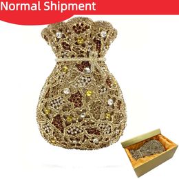 est Luxury Women Evening Bag Party Pouch Designer Hollow Out Crystal Clutches Gold Rhinestone Purses Money Handbag 231220