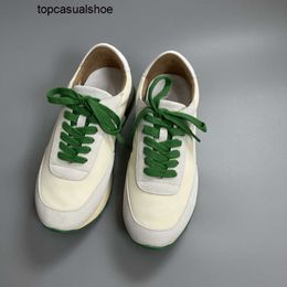 The Row High edition of women's shoes niche Colour blocking casual sports shoes green soled lace up Forrest Gump shoes lightweight and breathable single shoes