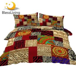 BlessLiving Ethnic Bedding African Animal Duvet Cover Set King Geometric Patchwork Bed Set Zebra Giraffe Bedspread 3pcs Dropship1470358