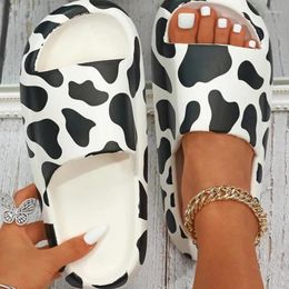 Slippers Summer Home Cow Pattern Women Black White Thick Sole EVA Girls Platform Shoes Outdoor Cartoon Ladies Beach Slides