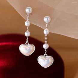 Dangle Earrings High Quality Heart-Shaped Earring Love Pearl Pendant Light Luxury Jewellery Suitable For Girls To Wear As Holiday Gifts