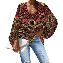 Women's Blouses Polynesian Tribal Fijian Totem Tattoo Fiji Prints Spring Autumn Women Casual Sexy Lantern Sleeve V-Shirts Fashion Party Top