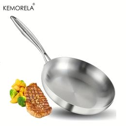 24CM Frying Pan 304 Stainless Steel 2MM Thick Wok Pan 5 Ply Steel Skillet Professional Grade Pans for Cooking Pot 231220