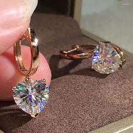 Backs Earrings 18K Rose Gold 6 Carat Drop Clip Women Present Wedding Anniversary Engagement Party Each 3 Ct Heart Moissanite Diamond