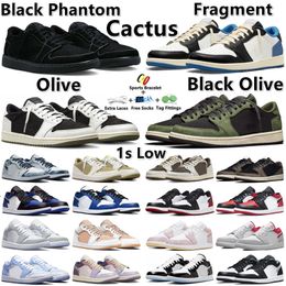 Jumpman 1 1s Low Herren-Basketballschuhe Cactus x Fragment Mocha Golf Olive Black Phantom White Bred Toe Shadow Männer Frauen Trainer Sport Sneakers Plateauschuh GAI