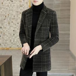 High Quality Men Fashion Handsome Trend Casual Wool Coat Medium Long Trench Coat Suit Collar Plus Cotton Wool Coat M-4XL 231220