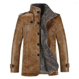 Men's Leather Winter Daily Mens Faux Coat For Plush Wear Jacket Color Business Solid Coats