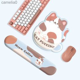 Mouse Pads Wrist Rests Kawaii Cat Mouse Pad with Wirst Rest Memory Foam Silicon Keyboard Pad Set Office Computer Desktop Mousepad Gamer GamingL231221