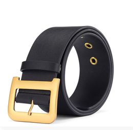 Designe Genuine Leather Belts Mens Womens Fashion Simple Belt Women Wide 55cm Big Letter Gold Buckle Waistband For Girl No Box4336417
