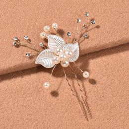 Hair Clips Bridal U-shaped Pin Metal Barrette Clip Gold Colour Leaf Hairpins Rhinestone Wedding Hairstyle Design Tool Women Accessories