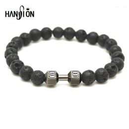 2020 Mens Bracelet Natural Stones Live Lift Dumbbell Bracelet Lava Onyx beads Fitness Rockmen 4 Color1205N