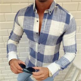 Spring Fall Lapel Button Shirts Man Vintage Plaid Print Long Sleeve TShirt Top Fashion Men Clothing Business Streewtear 231221