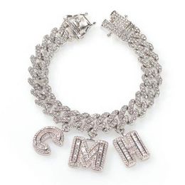 Custom Name Zircon Baguette Letters 12MM Austrian Rhinestone Cuban Chain Necklace &Bracelets Anklet For Men Women198D