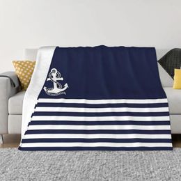 Blankets Blankets Nautical Navy Blue Stripes And White Anchor Fleece Multifunction Soft Throw Blanket For Home Bedroom BedspreadBlankets