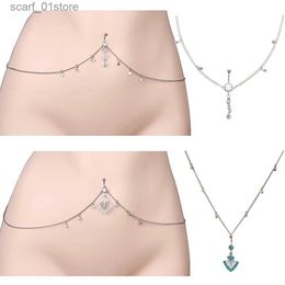 Waist Chain Belts Colorful Rhinestone Dangle Belly Button Ring+Waist Chain Steel Drop Pendant Navel Piercings Ombligo Chain Bo Jewelry Sexy LaL231221