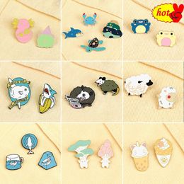 2-4pcs/set Cartoon Animal Enamel Pins Women Men Cute Ice Cream Dolphin Sheep Brooches Custom Lapel Pin Badges Jewellery Gift New