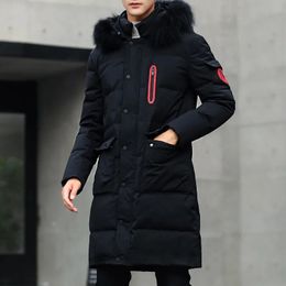 Winter Thick Warm Parka Men Hooded Jacket Mid length Cotton Padded Windproof Fur Collar Long Sleeve Slim Coat Windbreaker 231220