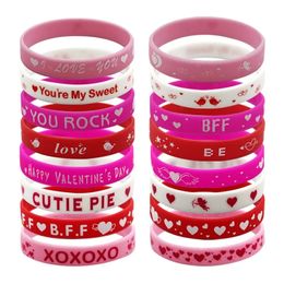 Valentine's Day Silicone Bracelet Rubber Bracelet Silicone Wristbands Heart Pink Loom Accessories