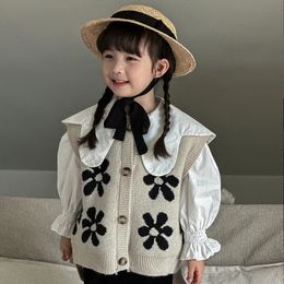 Korean Waistcoats Knitting Vests Children Clothing Autumn Woolen Yarn Vest Boys Girls Sweater toddler girl winter clothes 231221