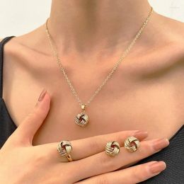 Necklace Earrings Set WANZHI Luxury Metal Twist Lucky Knot Ring Jewellery For Women Girls Trendy Geometric Retro Accesories