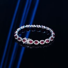 Trendy Oval Ruby Diamond Bangle Bracelet 100% Real 925 Sterling silver Wedding Bracelets For Women Men Engagement Jewelry Gift