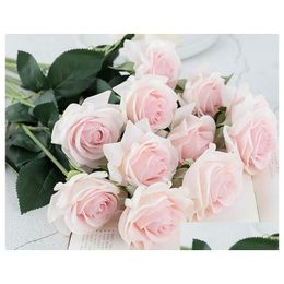 Decorative Flowers Wreaths Real Touch Rose Decor Artificial Silk Floral Wedding Bouquet Home Party Design Flower Ga77 Drop Deliver Dhlye