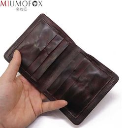 Wallets 2022 Genuine Leather Wallet for Men Vintage Wrinkled Short Bifold Man Compact Purse Holder Vertical Pocket Money Bag T2211213i