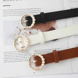 Other Fashion Accessories Fashion leather womens belt black and white jeans dress womens pearl buckle belt womens fashion belt J240518 J240518
