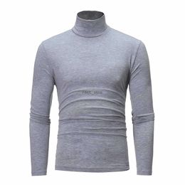 Men's T-Shirts Hot Winter Warm Men Mock Neck Basic Plain T-shirt Blouse Pullover Long Sleeve Top Male Outwear Slim Fit Stretch Fashion SweaterL2404
