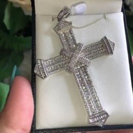 Vecalon Charm Long Cross pendant 925 Sterling silver Pave Cz Stone cross Pendant necklace for Women men Statement Party Jewelry256a