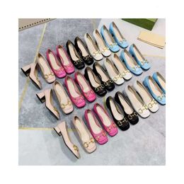 Elegant dress shoes High heels Delicate square head thick heel shoes Metal buckle women designer high heels boat shoes sandals classic spring and autumn