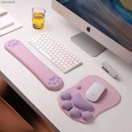 Mouse Pads Wrist Rests Cat Paw Mouse Pad Wrist Rest 3D Cute Kawaii Gel Mousepad Office Computer Keyboard Pad Set Hand port Game Mouse PadsL231221