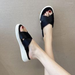 Slippers 2023 Women's Wedge Shoes Summer Beach Solid Color Open Toe Non-Slip Slides For Female Ladies Low Heels Casual Sandals