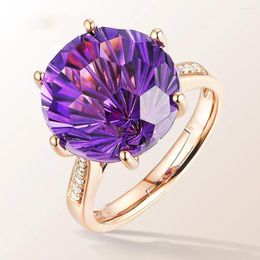 Cluster Rings 18K Rose Gold Colourful Brazilian Natural Amethyst Ring Six Claw Temperament Gem Diamond Style Opening