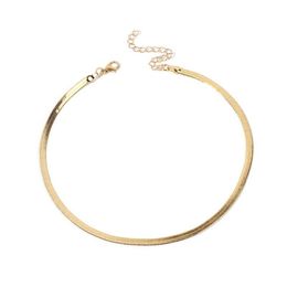 2020 Gold Silver Plated Adjustable 5MM Flat Snake Chain Herringbone Choker Necklace Simple Dainty Jewellery for Women 15 Chock206A