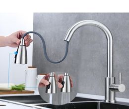 Kitchen Faucet Brushed Gold And Multicolor Pull Out Water Mixer Tap Single Handle Rotation Shower Faucets6819800