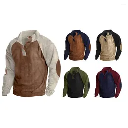 Men's Hoodies Men Contrast Colour Sweatshirt Corduroy Top Fall Winter With Half Button Stand Collar Raglan Sleeve Loose