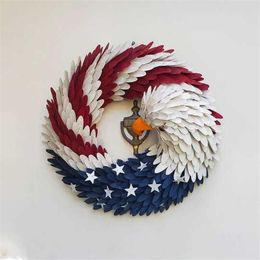 2021 New American Eagle Wreath Glory Patriotic Red White Blue Eagle Wreath Front Door Home Window Wall Decoration Y0816253q