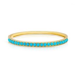 Gold Colour Trendy Women Jewellery Inner 58-60mm Prong Set Blue Turquoises Stone Bangle Bracelet Fashion299L