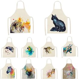 Kitchen Apron Colourful cartoon animals women Printed Sleeveless Cotton Linen Aprons for Men Women Home Cleaning Tools 55*68cm