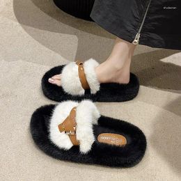 Slippers Arrival Autumn WinterType Plush For Women Wearing Outer Belt Buckle Thick Soft Bottom Sliders Fashion Sandals