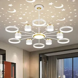 Chandeliers Romantic Starry Modern Ceiling Light Fixture 6 Lights White Creative Home Interior Stepless Lamp 2023