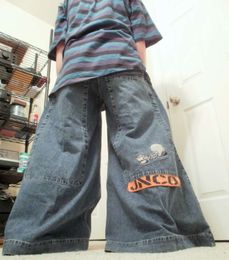 Уличная одежда JNCO, широкие брюки, мужские Харуку, хип-хоп, ретро карманы, синие винтажные мешковатые джинсы, готические джинсовые брюки