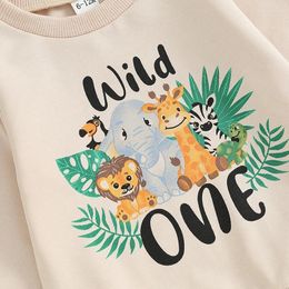 Clothing Sets Baby Boy First Birthday Outfit Long Sleeve Crew Neck Animal Letters Print Sweatshirt With Sweatpants Infant Clothes