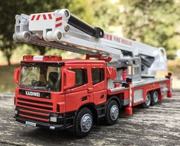 1 50 alloy engineering vehicles high simulation Fire truck fire ladder climbing car children s educational toys 231221