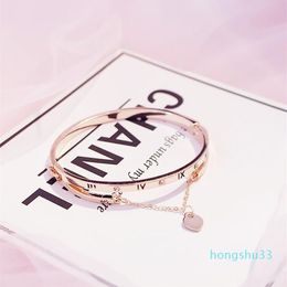 Whole- Rose Gold Stainless Steel Bracelets Bangles Female Heart Forever Love Brand Charm Bracelet for Women Famous Jewelry232f