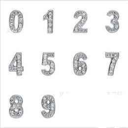 Rhinestones Silver Plated number 0-9 Alloy Floating Charms Fit For Glass Locket DIY Jewelrys 100PCS lot217U