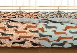 Homesky Cartoon Dachshund Bedding Set Cute Sausage Dog Duvet Cover Set Pet Printed Comforter Sets Bed Linen Bedclothes C02239435066
