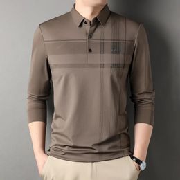 MLSHP Long Sleeve Men's Polo Shirts Autumn Winter Business Casual Plaid Male High Quality Simple Man Tees 3XL 231221